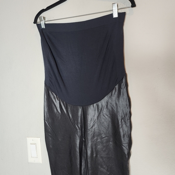 Spanx Mama Maternity Black Faux Leather Leggings Size 1X Vegan Leather Stretchy - Picture 14 of 16